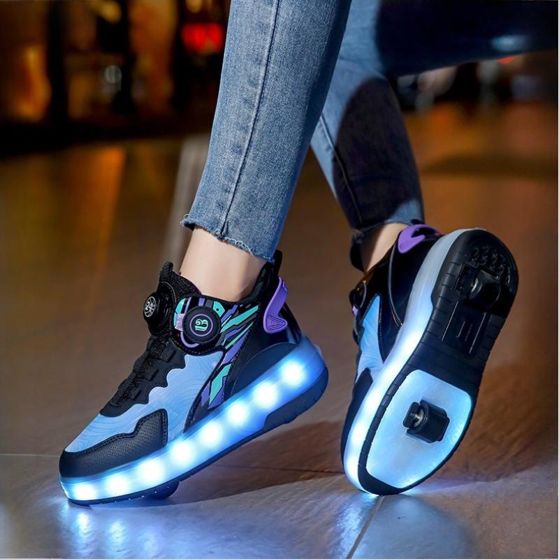 Children's Roller Skates Detachable Wheel Shoes Boys' Sports Sneaker with 2 Wheels LED Roller Skating Racing Inline Skate Shoes