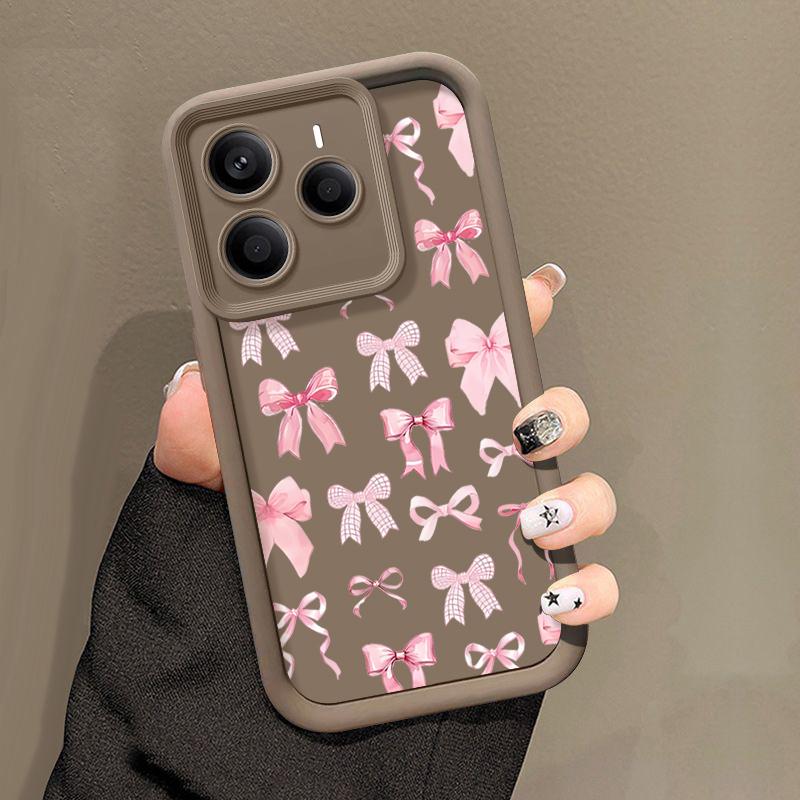 Мягкий чехол для телефона TPU с цветочным принтом и бантом для Xiaomi 14T 13T Poco X7 F6 Pro X6 Redmi Note 14 Pro 13 12 11, матовый силиконовый противоударный чехол-бампер
