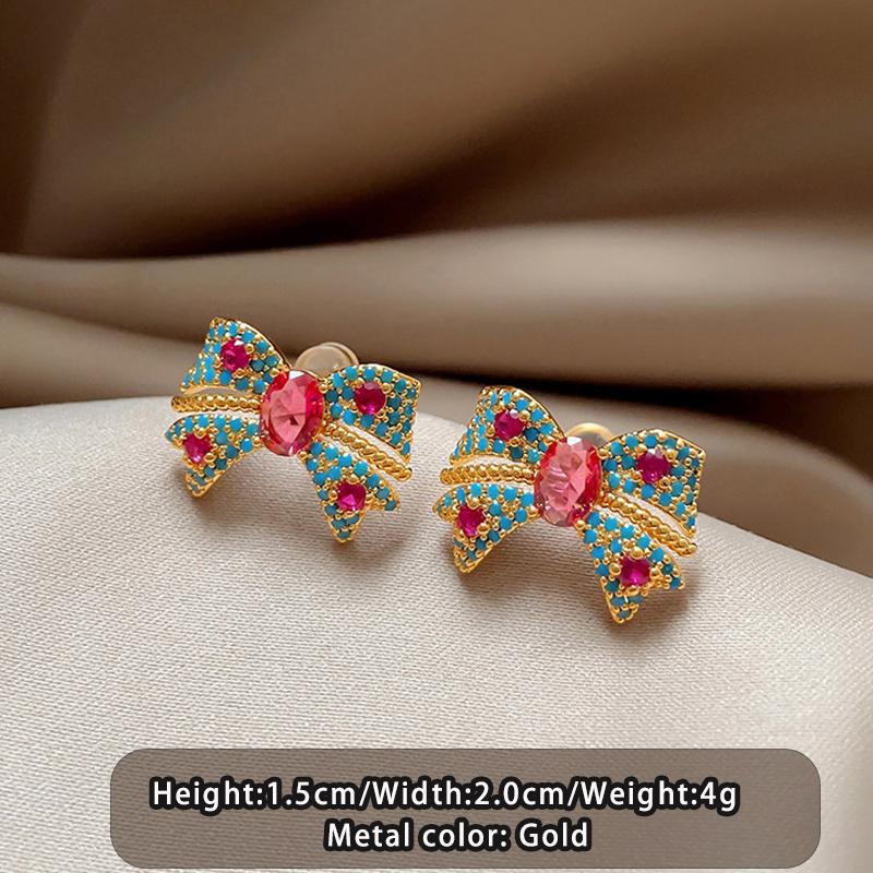 

Colorful Zircon Butterfly Knot Stud Earrings for Women and Girls 2026 New Luxury Jewelry Summer Vacation Style Sweet Accessory