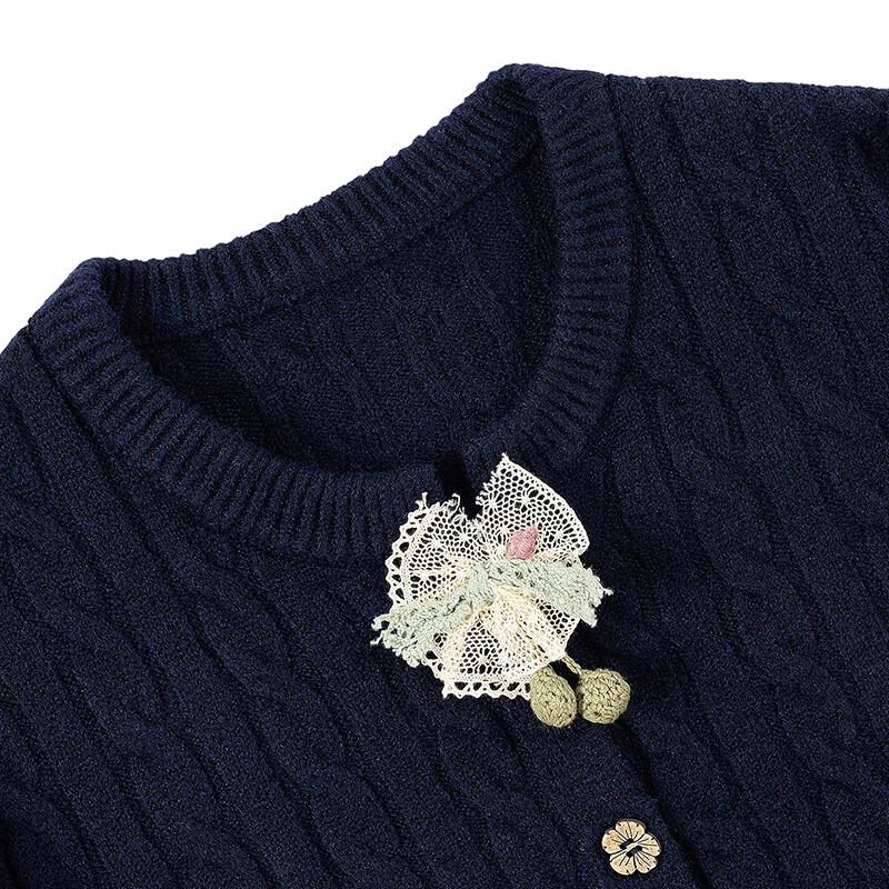 Women's Wool Blend French Retro 3D Floral Knit Cardigan