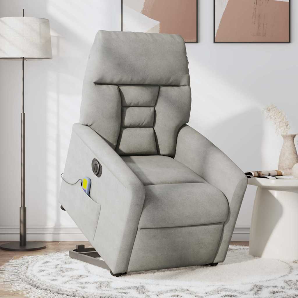 Electric Recliner Chair with Lift Assistance Light Gray Microfiber Fabric