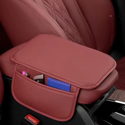 Car Armrest Cushion PU Leather Arm Rest Box Pad with Both Side Storage Bag