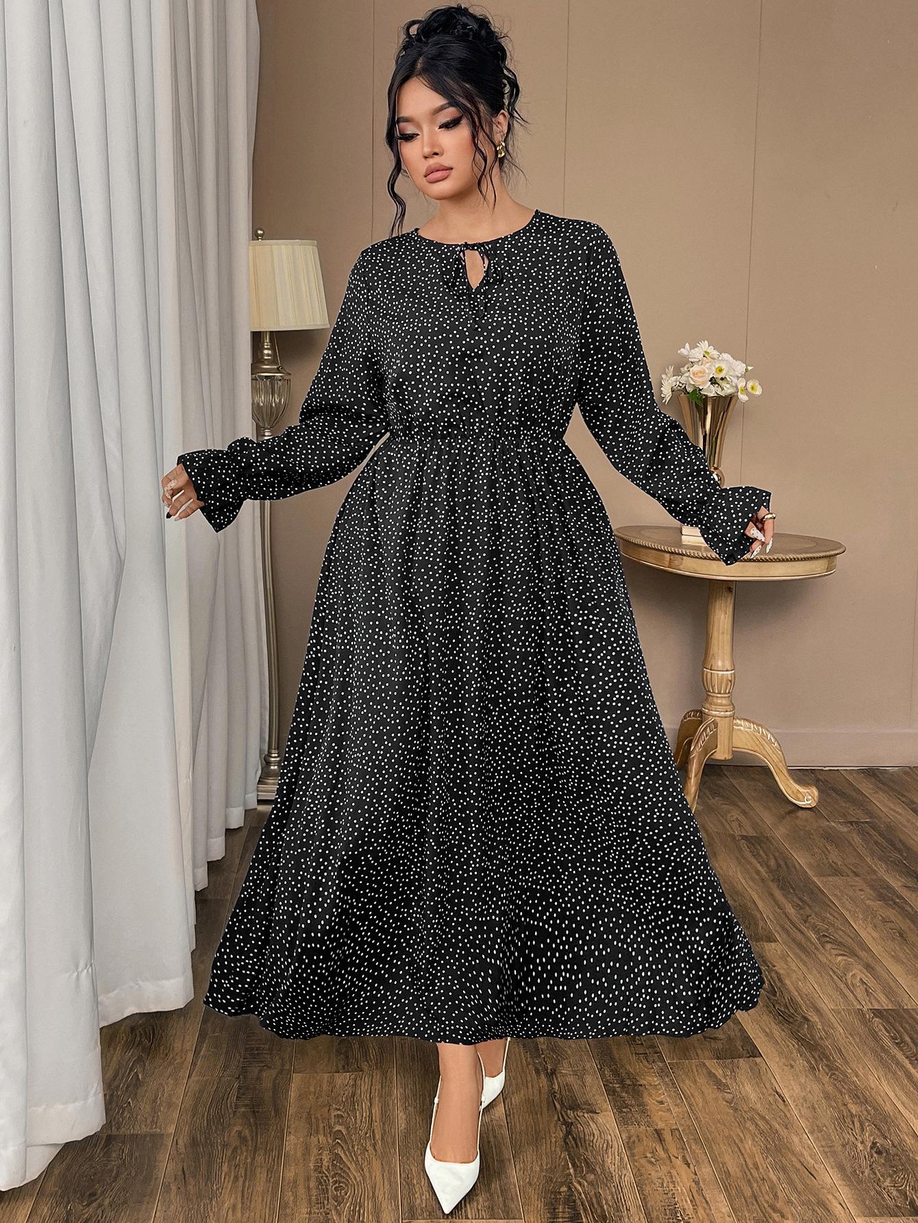 Plus Size Long Sleeve Polka Dot Loose Women S Dress 1XL