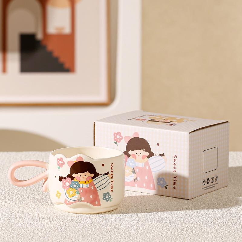 Cartoon Boys And Girls Ceramic Mugs, High-Value Stacking Cups, Souvenir Cups, Gifts For Girlfriends, Coffee Cups
