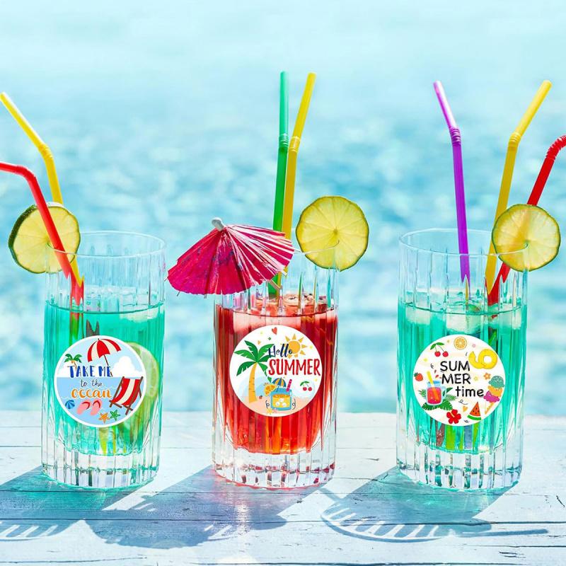 500pcs/Roll Summer Beach Stickers, DIY Envelope Sealing Labels for Gift Wrapping, Baking Cake Decoration, Summer Party Adhesive