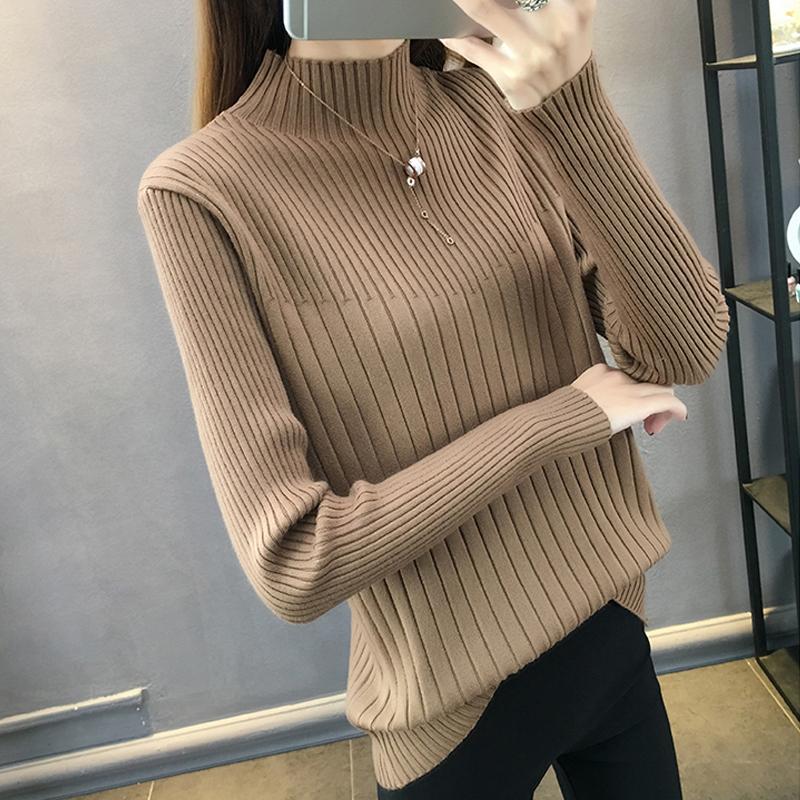 

Полуводолазка осень зима женский свитер новый модный облегающий внутренний трикотажный пуловер нижняя рубашка длинный рукав повседневные элегантные свитера 1979 One Size света кофе