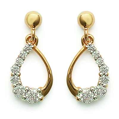 [F4974] - Gold Plated Earrings 'Mylène' Golden White - 13x9 Mm