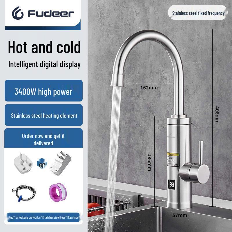 Stainless Steel Electric Faucet with Intelligent Temperature Control for Instant Hot and Cold Water