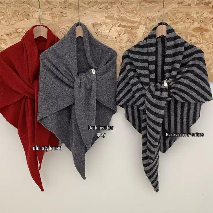 Women's 100% Wool Knit Triangular Scarf - Large Shawl for Autumn/Winter, Warm Outerwear, Neck Protector