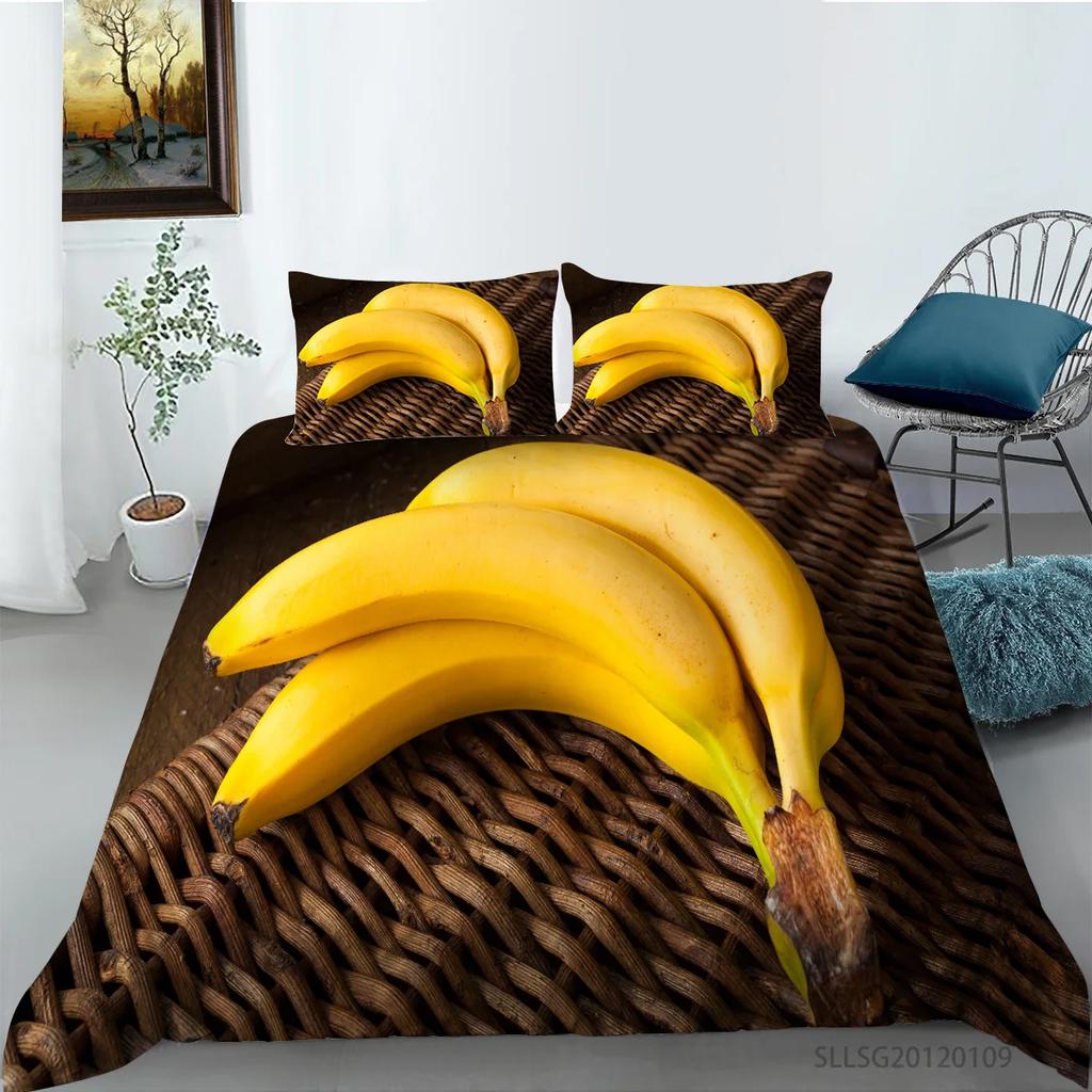 Yellow Banana Sweet Tropical Fruit Duvet Cover For Children Adult Vegetarian Polyester Quilt Cover Bedroom Decoration Queen Size