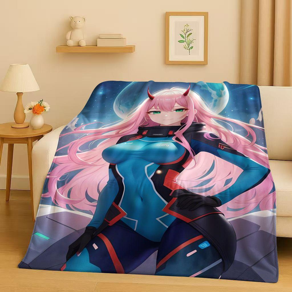 Manta de Franela Sexy 3D de Chica Zero Two DARLING in The FRANXX, Manta de Felpa Suave y Cálida para Hogar, Dormitorio, Cama, Sofá, Oficina