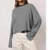 Womens Striped Knit Long Sleeve Loose T Shirt