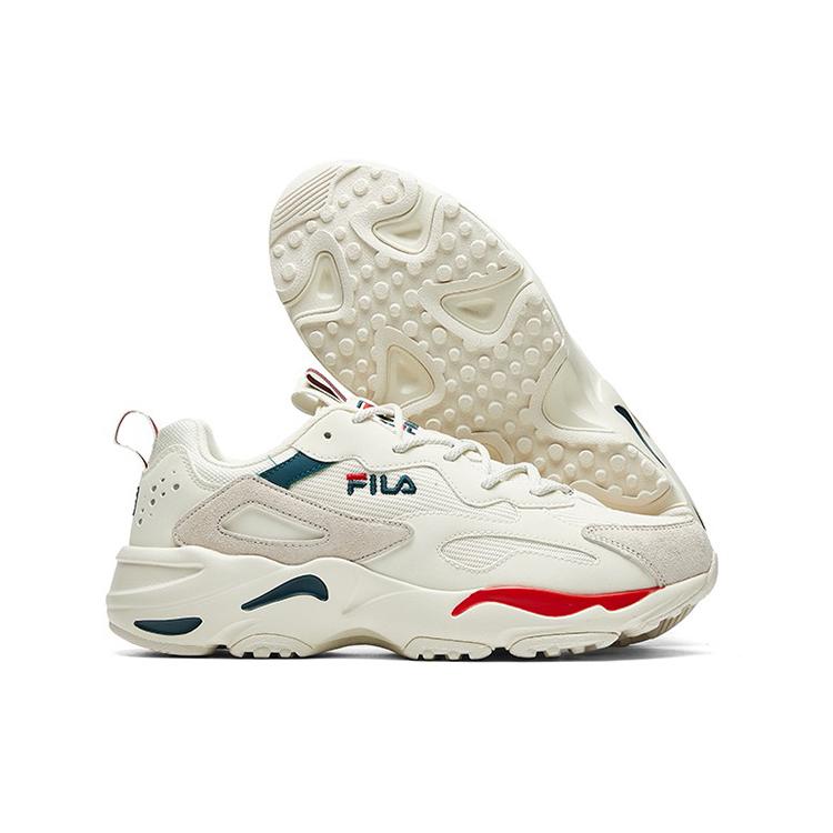 New FILA Tracer Shock Absorbers Slip Resistant Abrasion Resistant Low Top Chunky Sneakers Men's Light White Fire Red F12M011109FWR