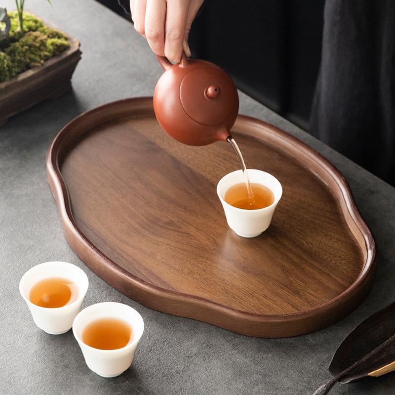 Chinese Style Bamboo Decorative Serving Tray Smooth Surface Tea Tray Vintage Fruit Platter Afternoon Tea Coffee Dessert Plate