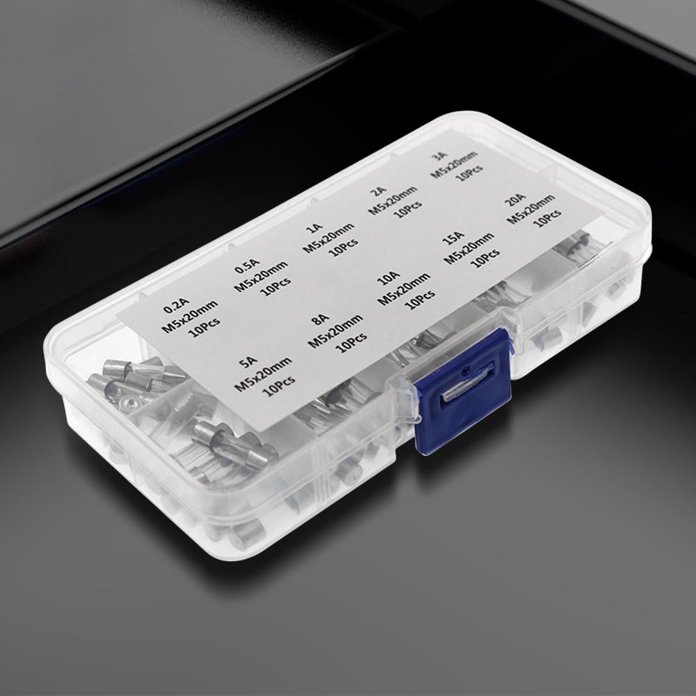 100Pcs Fast-blow Glass Tube Fuse 5 * 20MM Fast Acting Glass Fuse Amp 0.2A-20A Glass Fuse Assortment Pack with Storage Box