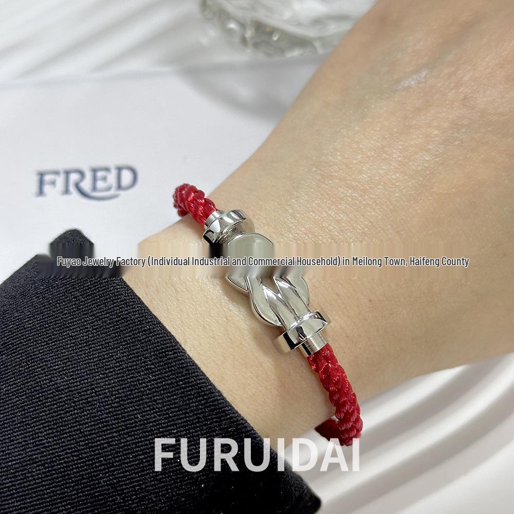 Bracciale Fred Placcato Oro 18k con Ferro di Cavallo Diamantato Zodiaco Corda Rossa - Unisex Stile Fai da Te a Forma di 8
