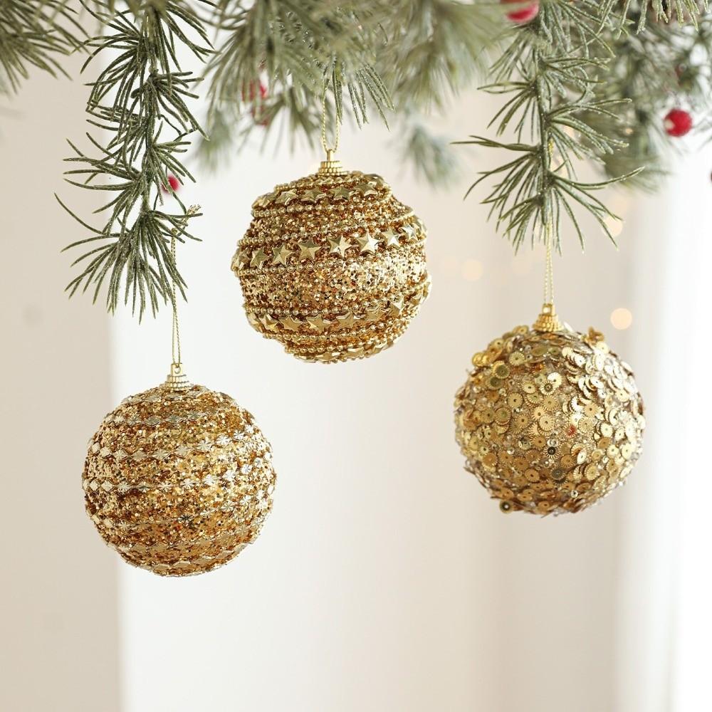 Foam Christmas Tree Ball Hanging Ornaments Gold Glitter Christmas Ornaments  Christmas Navidad Gift