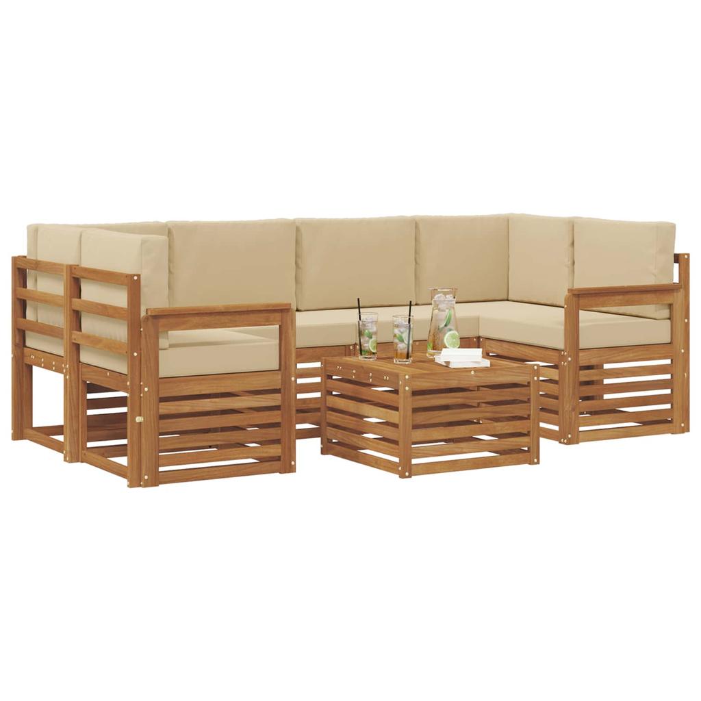 Outdoor Sofa Set 7 Pcs Natural and Beige Solid Acacia Wood