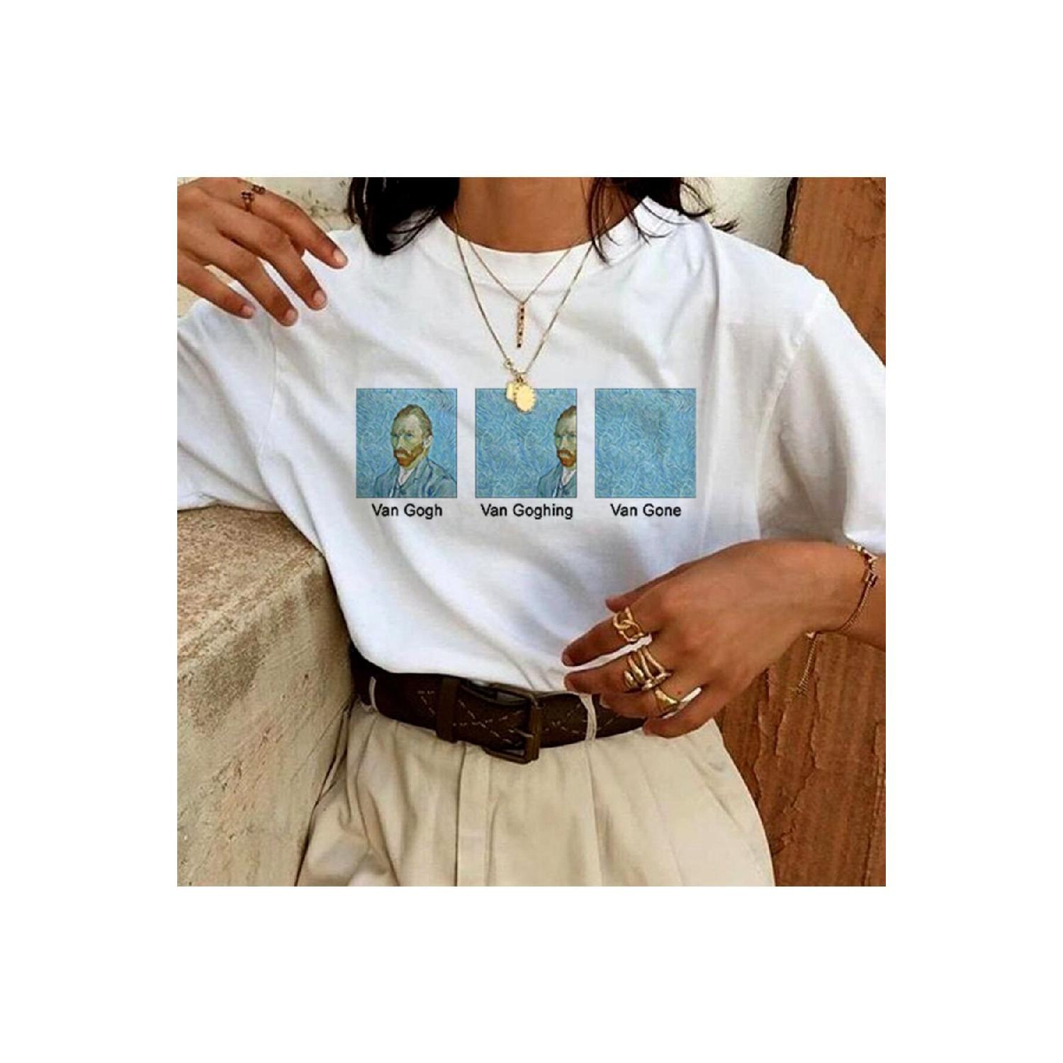 

Белая футболка большого размера из хлопковой чесаной ткани с принтом Ван Гога