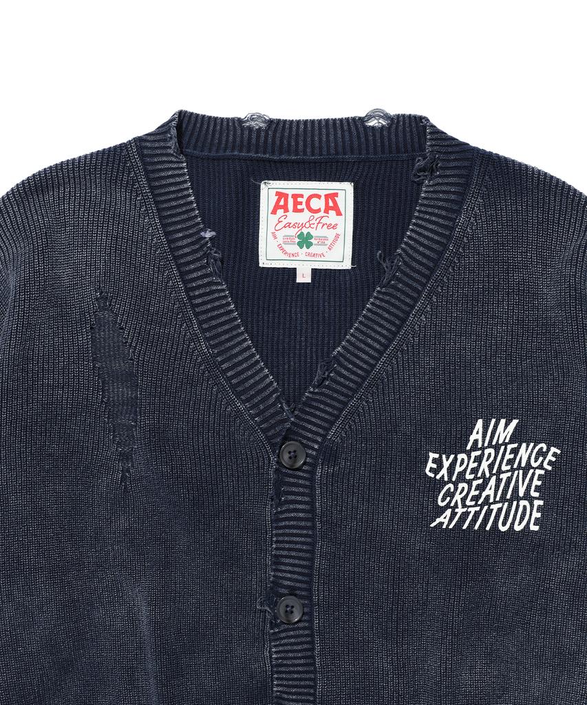 Aeca Washed Destroyed Cardigan-Navy