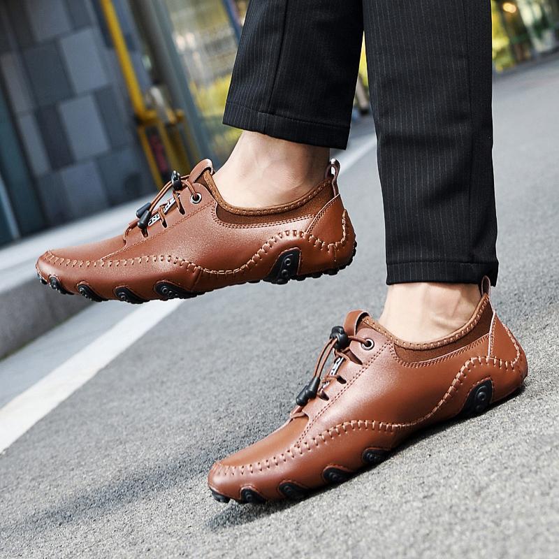 Fashion New Casual Shoes Men Leather White Sneakers Summer Breathable Men's Shoes Fashion Driving Shoes Plus Size 38-47 Flats Trainers