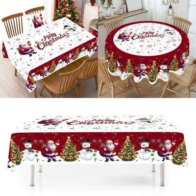 Christmas Tablecloth New Year 2026 Santa Claus Snowman Navidad Table Cover Christmas Party Table Decoration for Home 2026 Gifts