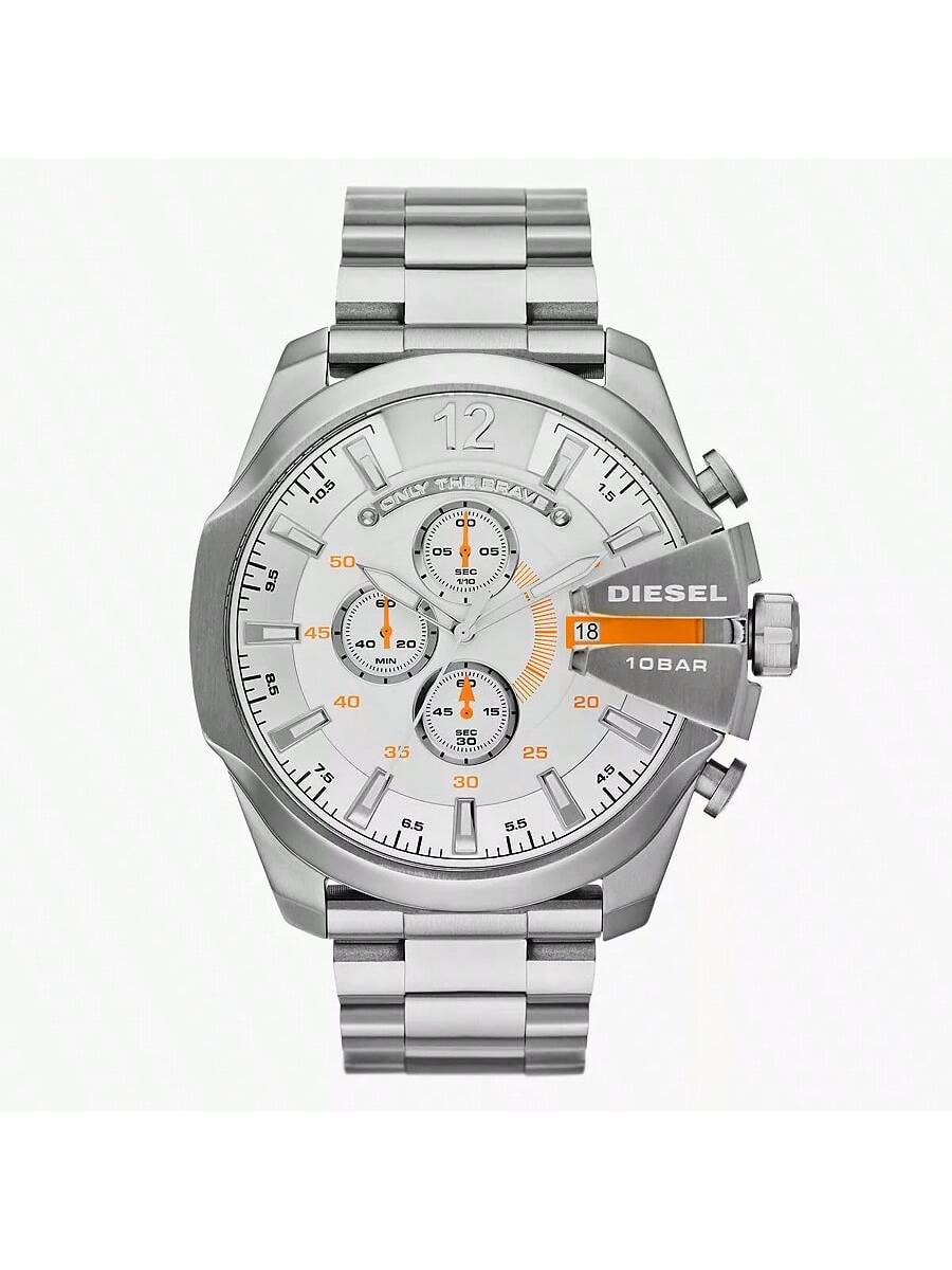

Мужские кварцевые часы-хронограф Diesel, циферблат 51 мм, браслет из нержавеющей стали, подходят для формальных мероприятий DZ4328 оранжевый/серебряный