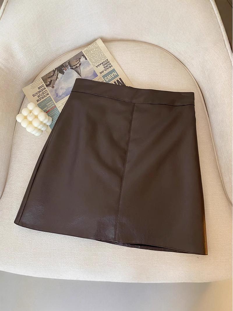 

Spicy Girl Black Leather High-Waist A-Line Bodycon Midi Skirt XL