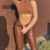 Pantalon Printemps Automne Femme Couleur Unie Taille Haute Bonne Élasticité Coupe Ajustée Pantalon Similicuir Sexy Rehausseur de Hanche Coupe Crayon Streetwear