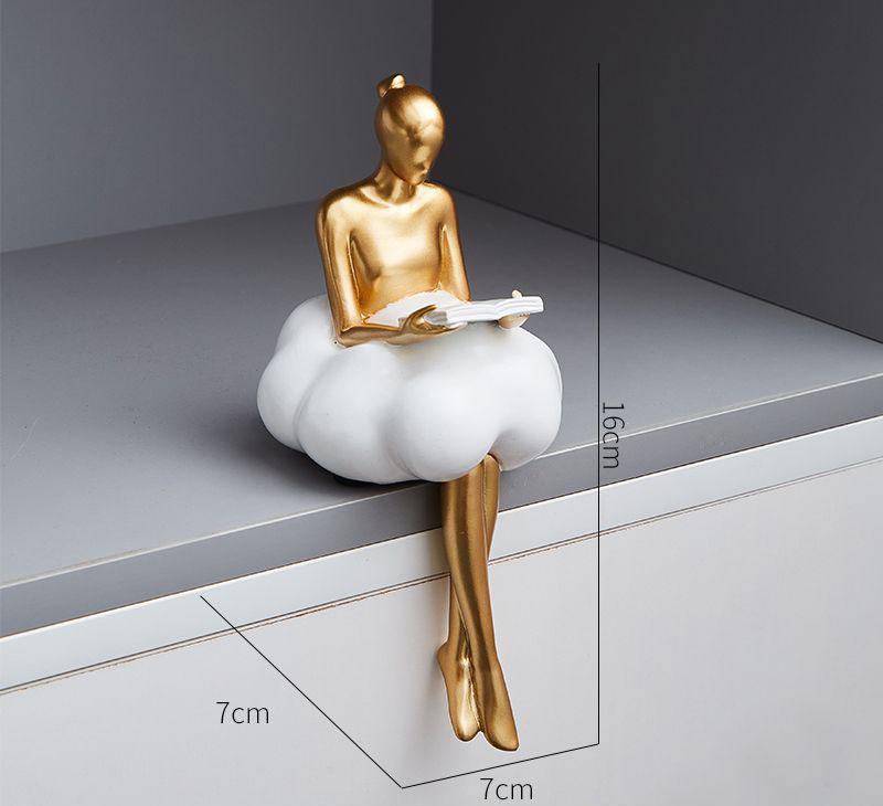 Creative Gold Modern Abstract Art Girl Figurine – Luxury Sitting Sculpture for Home, Living Room, Bookshelf, and Office Decor