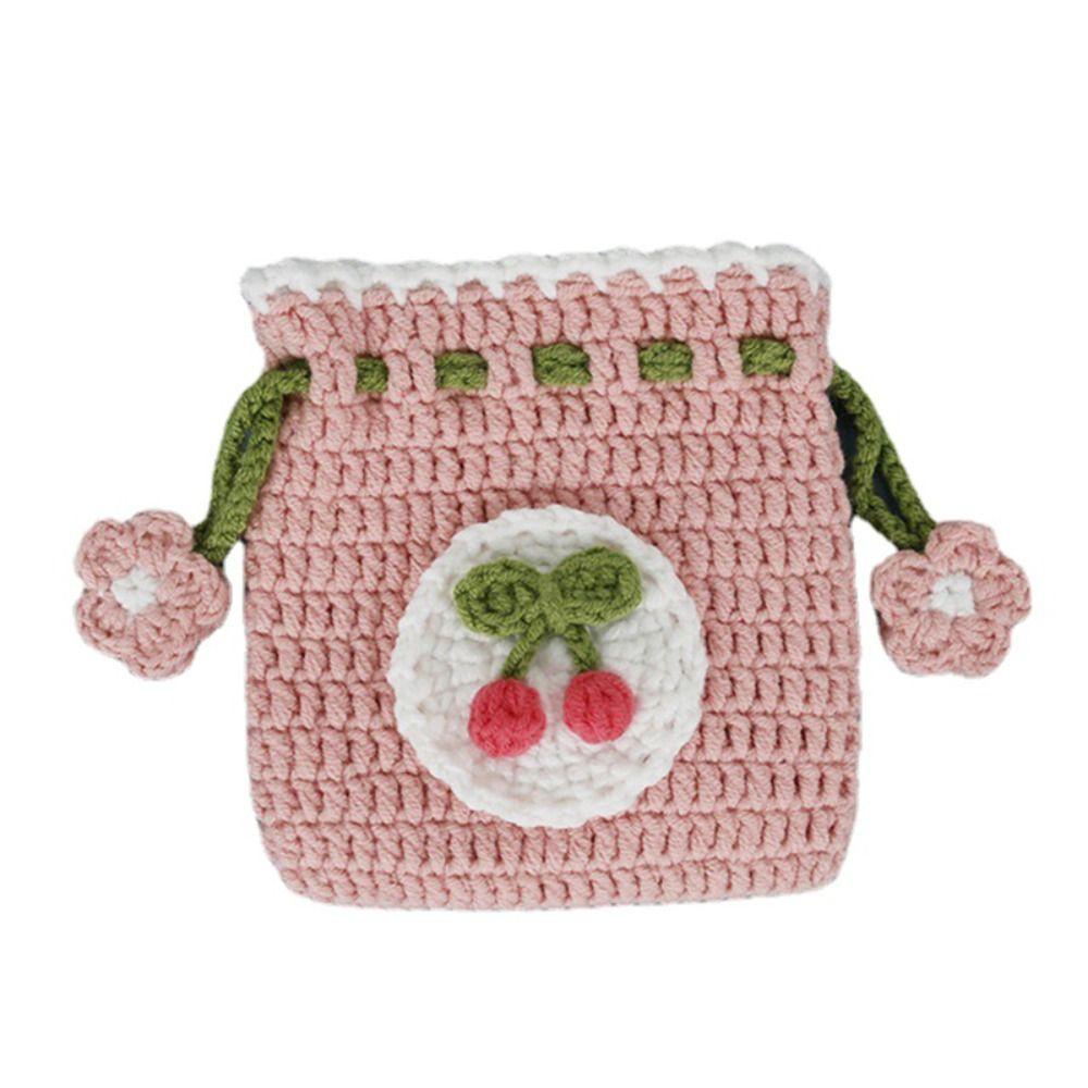 

Sweet Hand-Woven Coin Bag Knitted Yarn Crochet Drawstring Bags Mini Wool Crochet Bag Women