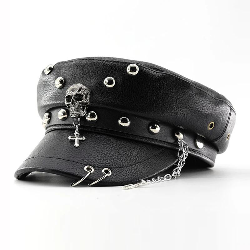 1 Stuk Dames Punk Baret Hoed Met Zwarte Klinknagel Punk Stijl Newsboy Warme Vizier Baret Vintage Cabbie Hoeden, Voor Buiten, Dagelijks Gebruik, Cadeau One Size black