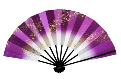 Love Fan (1200-1529), Flowing Water Design, Gradient, 9.5 Inches, Black Lacquered Bone, Fan Box, for Dancing (Purple)