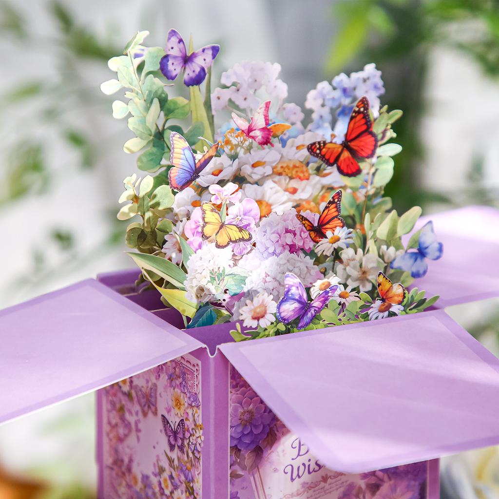 1Pcs Flower Wishes Greeting Card 3D Flower Flower Butterfly Greeting Card Hollow Paper Personalized for Party Decoration Gifts