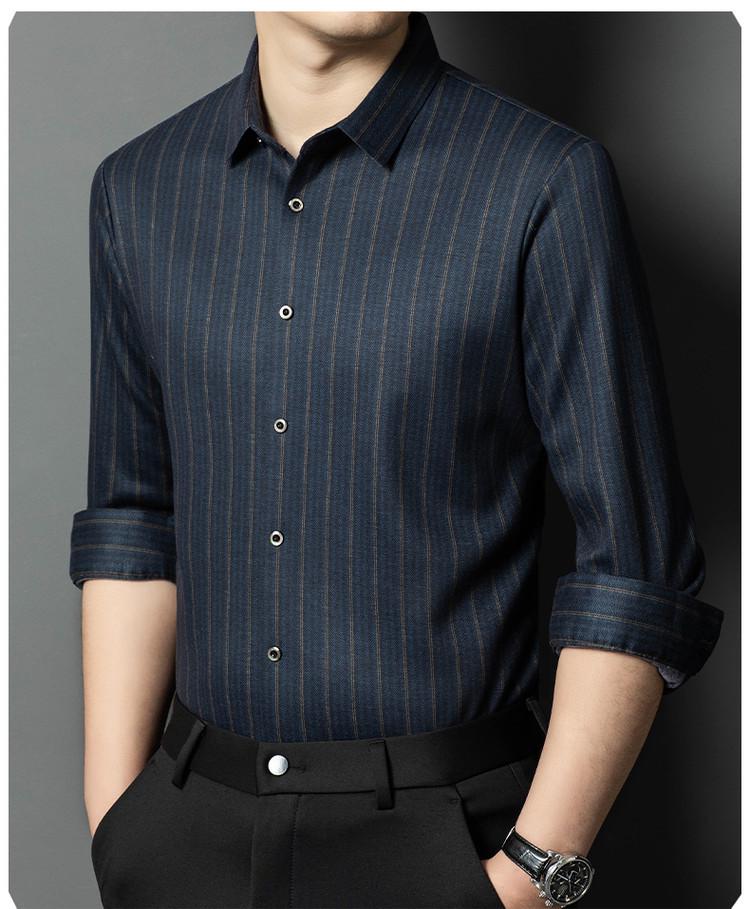 

Мужская роскошная полосатая кашемирово-шелковая рубашка с длинным рукавом в стиле business casual XXXL темно-голубой