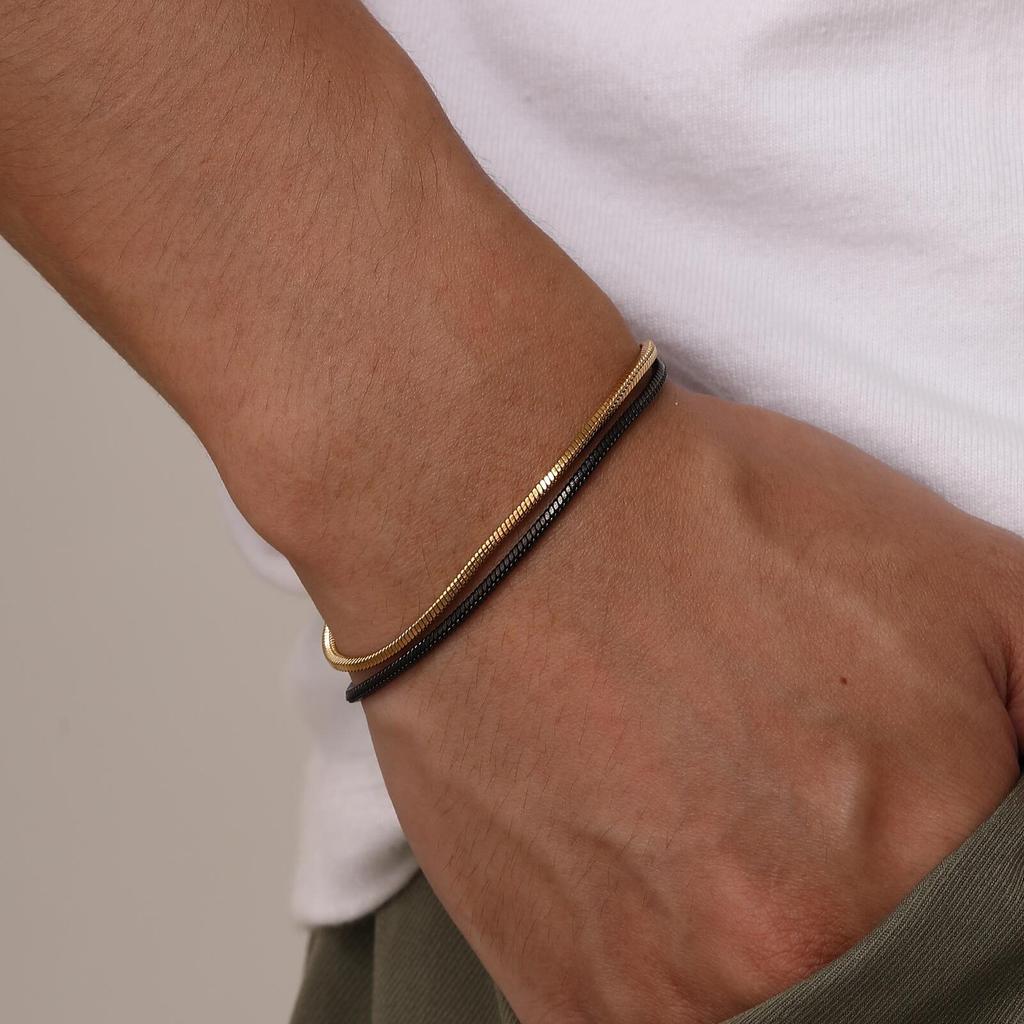 1.7mm Stainless Steel Links Wristband, Stylish Adjustable Unisex Jewelry Square Snake Chain Bracelets for Men Women Accessories