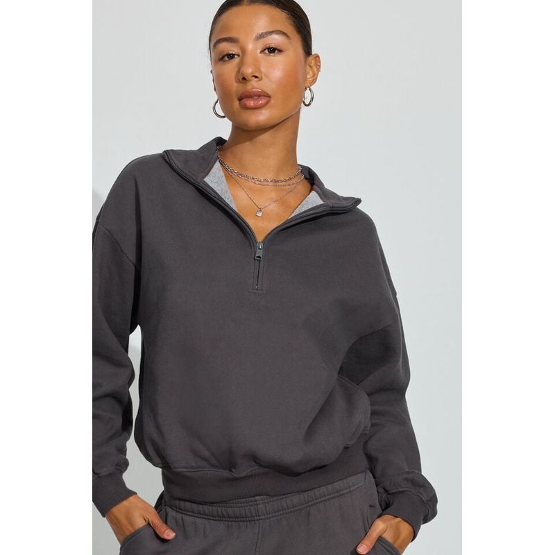 

North American Sexy Style Xxs-XL American Retro Half Zipped Stand Collar Fleece Pullover Female Fleece Shirt Inner Wear Dark gray XL