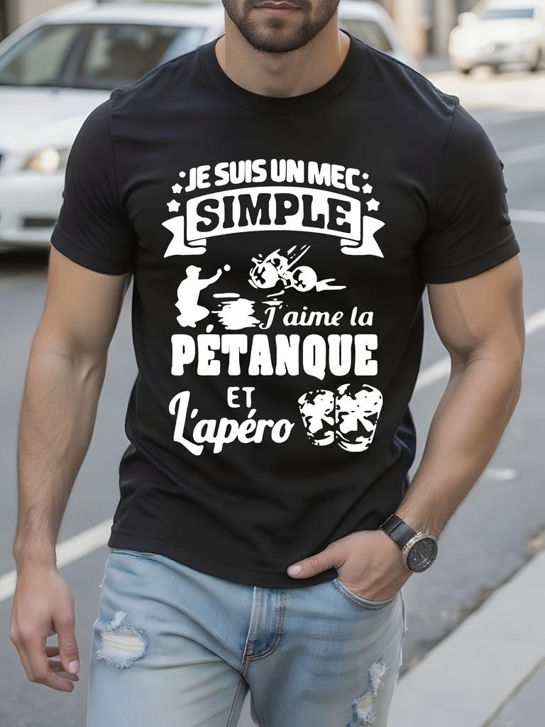 Lustiges französisches Petanque Boule Grafik-T-Shirt - Schwarz mit W...
