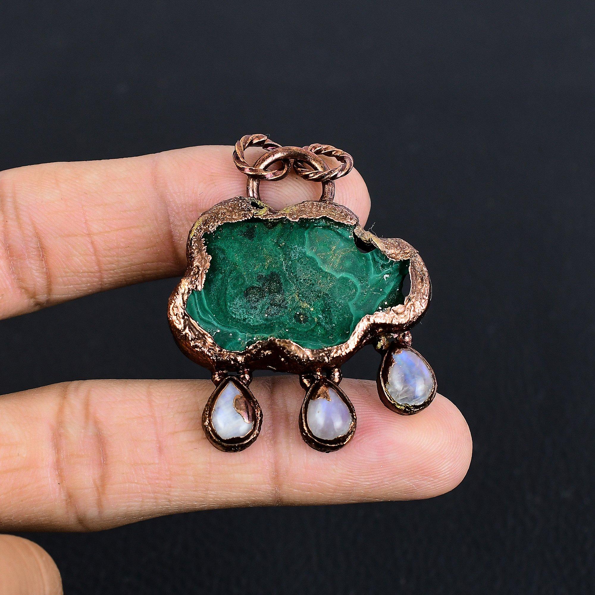 

Malachite Pendant, Copper Electroformed Pendant Jewelry. Gift For Women Handmade Pendant Gemstone Jewelry 2.55 Inches