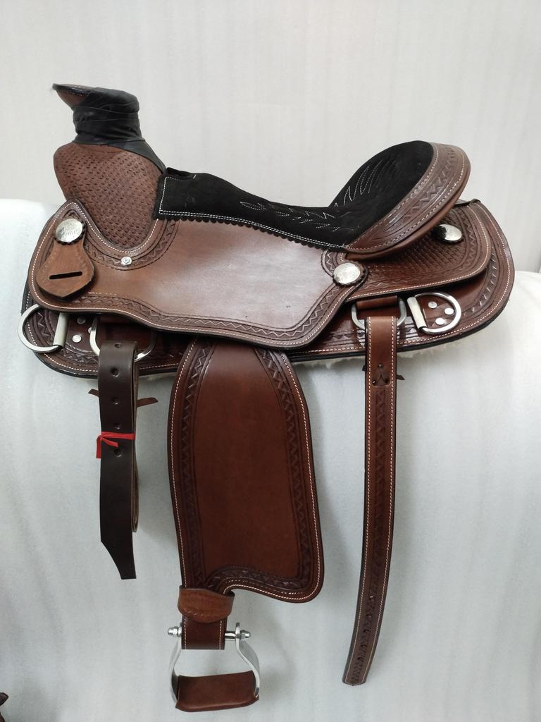 Designer Suede Seat Wade Western Leather Saddle For Horse Size- 12" To 18.5".
