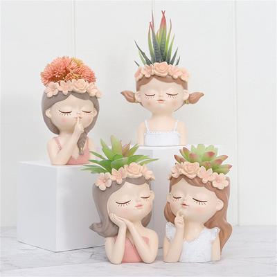Plants Accessories Flower Pot Bonsai Accessories Female Head Human Cute Portrait Fleshy Succulent Planter Garden Decoration Pots