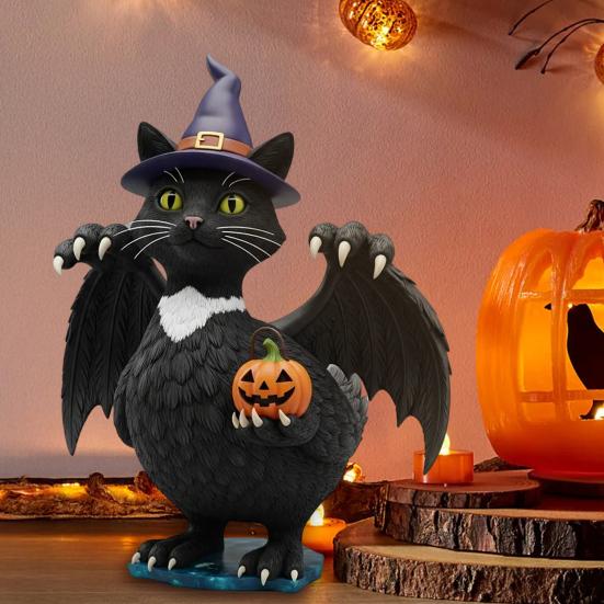 Halloween Ornament Pumpkin King Cat Duck Black Cat in Pumpkin Angry Expression Middle Finger Gesture Spooky Season Decor