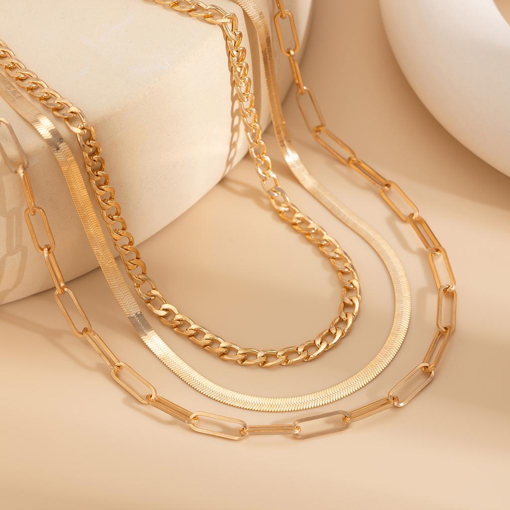 Hip Hop Metal Wind Chain Necklace Simple Personality Cuban Multi-layered Clavicle Chain Necklace Set Niche Design