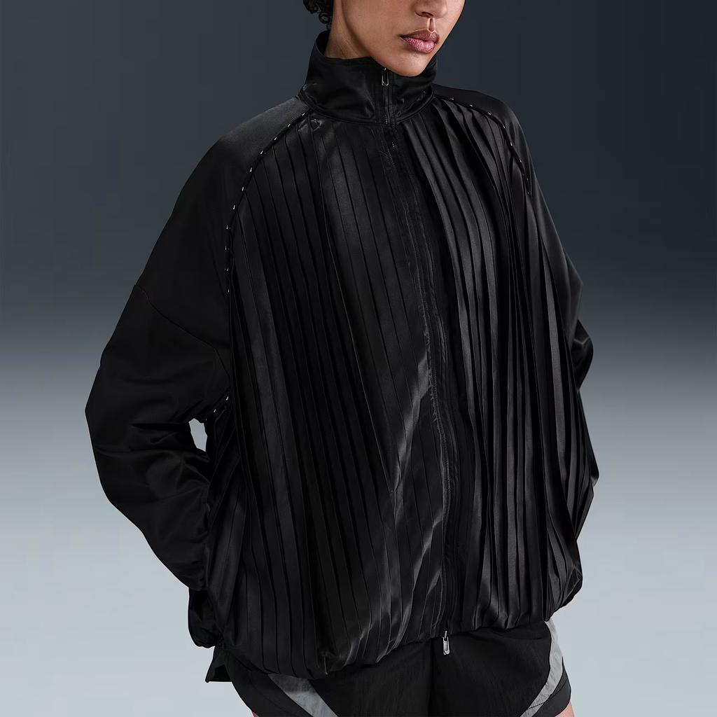 Nike Sportswear SS25 Pleated Track Swoosh Collection Moisture-Wicking Logo Multi-Pocket Zip-Up Stand Collar Long Sleeve Jacket HJ0516-010