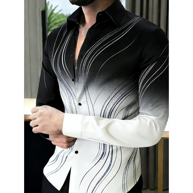 New Men's 11 Color 3D Printed Shirt with High-quality Gradient Pattern, Casual and Fashionable Long Sleeved Lapel Shirt