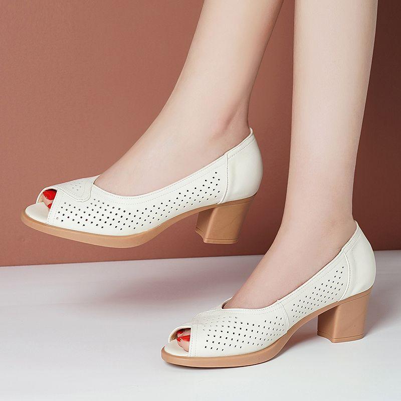 Sandali da donna carini con punta aperta in morbida pelle verniciata di alta qualità, modello slip-on, tacco quadrato estivo, scarpe da donna cool ab782