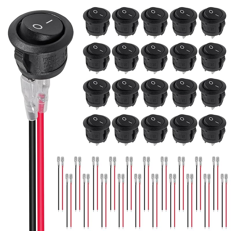 6PCS 12 Volt DC Mini Circle Toggle Switch ON Off Round Rocker Switches SPST 20mm Mini for Car Automotive RV 2 Pin Switch 120V Wired KCD1