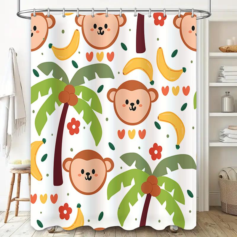 Dieren Fruit Patroon Douchegordijn 3D Geprint Stof Waterdicht Decoratief Voor Badkamer Kindvriendelijk