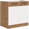ROCK - Low Cabinet - Lancelot Oak and White Melamine Decor - 80 Cm - 2 Hinged Doors - Worktop Not Included