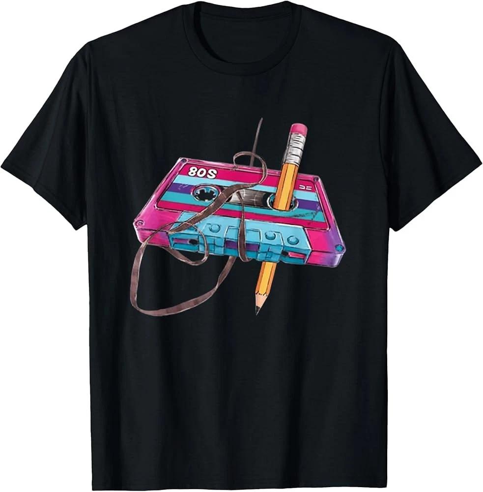 Men s and Women s T-shirts E5 80s Cassette Tape Pencil 1980s Retro Throwback Music T-Shirt XXXL